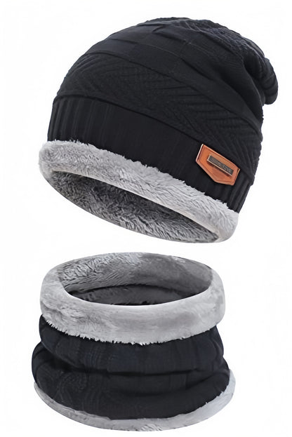 Black Beanie Wool Cap With Neck Warmer