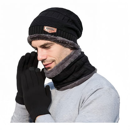 Black Beanie Wool Cap With Neck Warmer